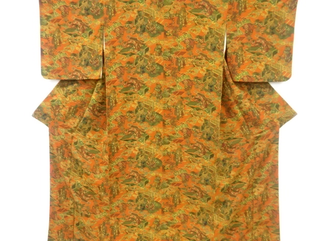 JAPANESE KIMONO / VINTAGE KOMON KIMONO / SILK / CHIRIMEN / MUSICAL INSTRUMENTS PATTERN